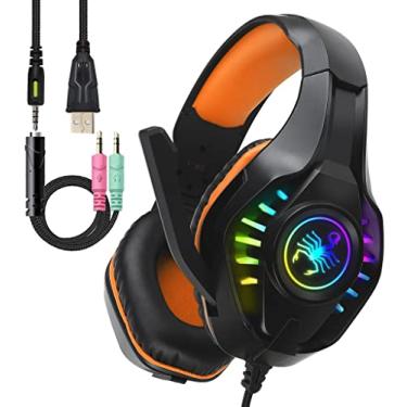 Imagem de Fone de ouvido Pro Gaming para PC, PS4, Xbox One, Surround, som circum-auricular com microfone/luz de LED/protetores auriculares de memória macia para computador, laptop, jogos, crianças, meninos, adolescentes, presentes