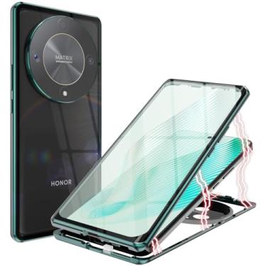 Imagem de QUIETIP Capa compatível com Honor Magic 6 Lite & Honor X9b 5G, moldura magnética de metal dupla face, vidro temperado transparente à prova de choque com capa de proteção para câmera fina, verde