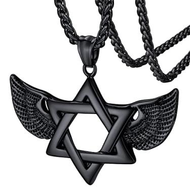 Imagem de FaithHeart Colar de Estrela de Davi Judaica, aço inoxidável/banhado a ouro, pingente de olho de Deus, joia para homens/mulheres, personalizável, Aço inoxidável, Sem pedras preciosas