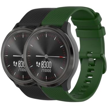 Imagem de Nacorulu Pulseira compatível com Garmin Vivoactive 3, pulseira de substituição de silicone macio de 20 mm para Garmin Vivoactive 5/Forerunner 24/Vivomove/Galaxy Watch de 42 mm (pacote com 2) (preto