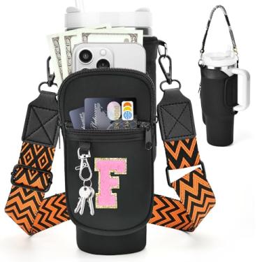 Imagem de LOKASS Bolsa de transporte inicial para garrafa de água com alça para copo Stanley 1,134 g Tumbler A-Z Suporte de garrafa de água personalizado com alça ajustável para acessórios Stanley Cup Bolsa de