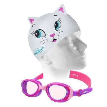Imagem de Kit Natação Speedo Óculos Candy + Touca Cat Silicone 2 a 8 anos (óculos lilás/rosa + touca cat)