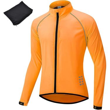 Imagem de Jaqueta de bicicleta masculina corta-vento à prova d'água, casaco respirável de alta visibilidade, jaquetas refletivas leves para bicicleta, laranja, 3XL