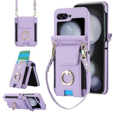 Imagem de Capa de telefone para Samsung Galaxy Z Flip 6 5G 2024 capa carteira com anel e alça de pulso transversal cordão porta-cartão de crédito slot suporte bolsa de couro celular ZFlip6 Z6 G Flip6 mulheres