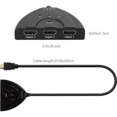 Imagem de Adaptador Hdmi Switch  3x1 Cabo Entrada E Saida Multiplicador - Hub Hd