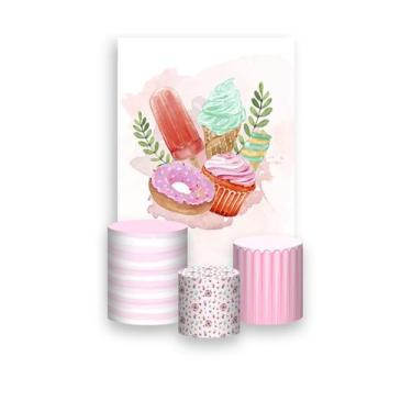 Imagem de Painel De Festa Vertical 1,50 x 2,20 + Trio De Capas Cilindro - Doces 