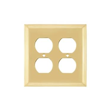 Imagem de Nostalgic Warehouse 719957 Placa de interruptor Deco com tomada dupla, latão polido