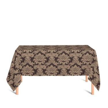 Imagem de Toalha de Mesa Retangular em Tecido Jacquard Marrom e Bege Medalhão Tr