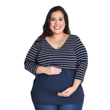 Imagem de Blusa Amamentação Plus Size Manga 3/4 em Viscolycra Linda Gestante, 50