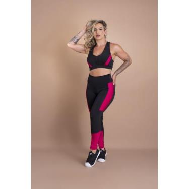 Imagem de Conjunto Fitness Feminino Calça Legging Cintura Alta E Top Nadador Tel