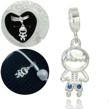 Imagem de Berloque Charms Filho Menino Pedra Zirconia Cravejada Prata - Lojas La
