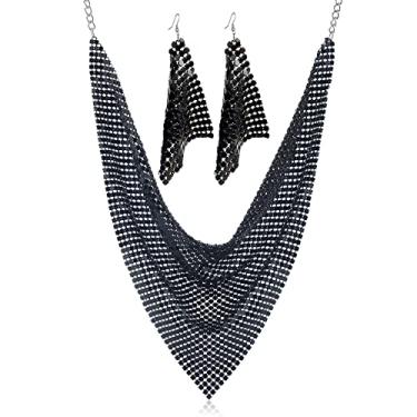 Imagem de COLORFUL BLING Gargantilha de metal grosso com lantejoulas, franja grossa, pirâmide com franja grossa, colar de lantejoulas, para mulheres, meninas, bijuterias, metal, Liga metálica.