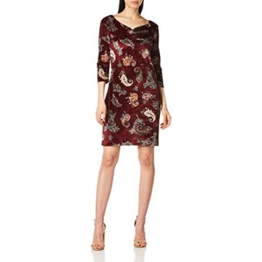 Imagem de Star Vixen Vestido colado ao corpo 3/4 SLV Pinch Vfrt Str veludo, Paisley, borgonha, P