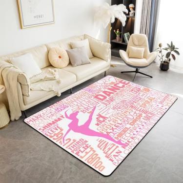 Imagem de Tapete decorativo de dança de balé rosa tapete interior tapete de sala de estar dançarina para quarto cozinha tapete de decoração de casa gracioso dançarino 3'x5' meninas dançando bailarinas decoração de quarto
