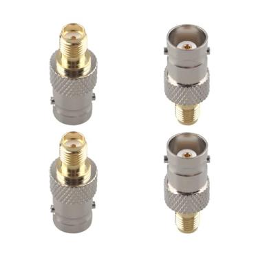 Imagem de Futheda 4 peças SMA fêmea para BNC fêmea RF adaptador coaxial SMA para conector BNC conector de antena coaxial acoplador reto compatível com SDR Ham rádio portátil bidirecional Baofeng UV 5R UV82
