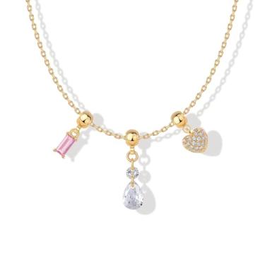 Imagem de PAVOI Colar com pingente peculiar banhado a ouro 14K para mulheres | Lindo colar delicado de zircônia cúbica raio com raio, coração de estrela, ferradura, pérola, berloques, Ouro amarelo, Zircônia