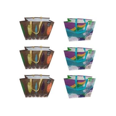 Imagem de 6 Sacolas de Ráfia Ecobag Retornável Grande 39x44x22cm B4u