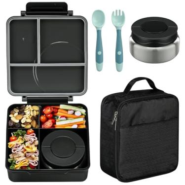 Imagem de Conjunto de lancheira Bento para crianças com garrafa térmica de sopa de 227 g, recipientes de almoço à prova de vazamento com 4 compartimentos, jarra térmica infantil para comida quente e lancheira