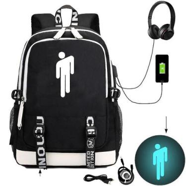 Imagem de Mochila Estudantil com Carregador USB - Design Billie Eilish
