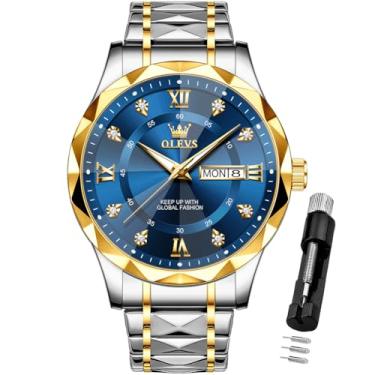Imagem de OLEVS Relógios masculinos luxuosos, casuais, com mostrador grande, de aço inoxidável, à prova d'água, para negócios, analógico, luminoso, data, relógios masculinos, relógio azul masculino 09, relógio