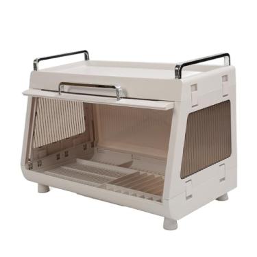 Imagem de Bandeja para secadora de louça, 48 x 28 x 33 cm, versátil e translúcida, prateleira para secar louça, recipiente com tampa para cozinha (marrom)