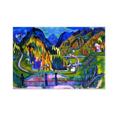 Imagem de FLUCK famosas pinturas a óleo reprodução, vale de Sertig no outono pinturas a óleo grandes e modernas galeria de paisagens embrulhadas obras de arte giclée50 x 75 cm (20 x 30 in) sem moldura