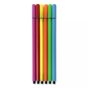 Imagem de Conjunto 6 Canetas Hidrográficas Ponta Fina Escolar – Cores Sortidas