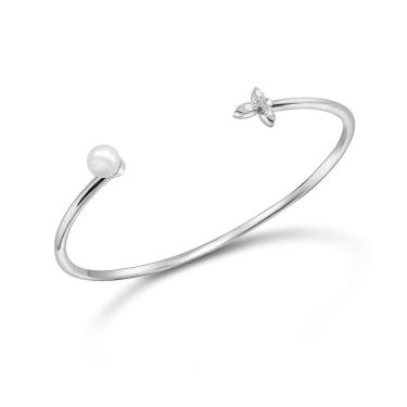 Imagem de Pulseira Algema de Prata 925 Rodinada com Pérola de Água Salgada