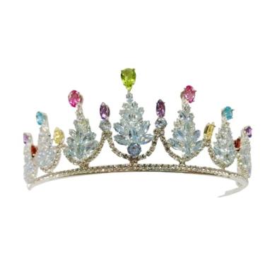 Imagem de ZECAA Tiara de aniversário de princesa de cristal, joia de princesa, elegante, coroa com peridoto natural, topázio rosa, ametista azul, citrino, granada, pedra preciosa para mulheres, noiva, casamento