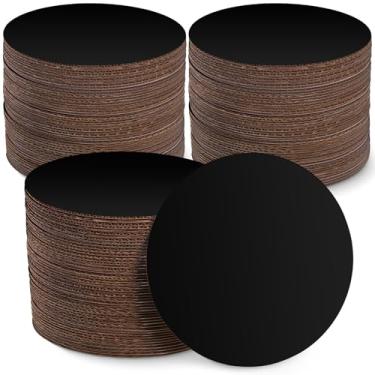 Imagem de Potchen 100 tábuas redondas de bolo, 20 cm, círculos de pizza, círculos de papelão, à prova de gordura, descartáveis, base de bolo, para decoração de alimentos, suprimentos de festa (preto)