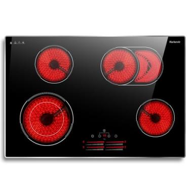 Imagem de Karienvir Cooktop Elétrico De 30 Polegadas, Fogão Elétrico Embutido, Cooktop Elétrico De 4 Bocas Com Queimador De Anel Duplo E Zona Estendida, Cooktop Elétrico De 6600 W 220 V-240 V, 9 Níveis De Pot
