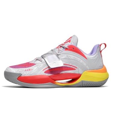 Imagem de Bolognifi Tênis de basquete unissex Tênis de corrida ao ar livre Tênis esportivos de treinamento de malha respirável Equipamento de basquetebol(Grey Red,43 BR)