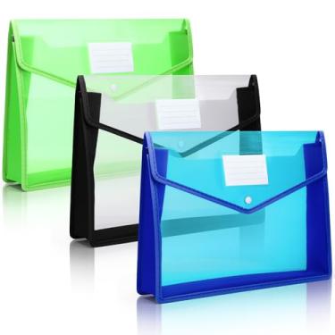 Imagem de Epakh Pacote com 3 pastas de arquivo expansíveis de plástico B4 para sala de aula escolar envelope pasta de arquivos organizador de documentos colorido organizador de recibos com fecho de pressão para