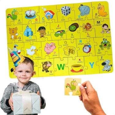 Imagem de Puzzle Infantil Alfabeto Quebra Cabeça Madeira MDF 26 Peças Educativo Crianças 4 anos Presente Dia das Crianças Natal Brinquedo Pedagógico Letras Coloridas Menino Menina Estimula Aprendizado Escolar