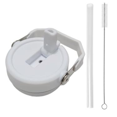 Imagem de Tampa de copo de substituição para Stanley IceFlow 590 ml, 850 g, tampa de canudo dobrável com canudo reutilizável, escova de limpeza (branco leitoso, 590 ml e 850 g)