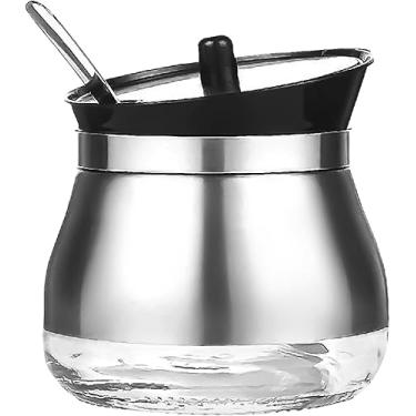 Imagem de Açucareiro De Vidro Com Tampa E Colher Revestido Em Aço Inox