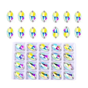 Imagem de SWTHONY Strass costurados em forma de olho de cavalo 13 x 22 AB para artesanato, 40 peças de pedras preciosas de cristal banhadas a prata com 2 furos para artesanato roupas tecido