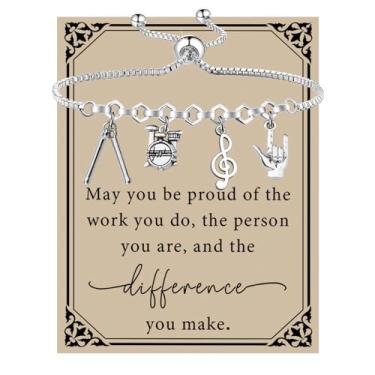 Imagem de SEIRAA Pulseira de baterista, presente para amantes de tambor, presente para bateristas, bateristas, percussão, presente de banda de rock, Large, Aço inoxidável, Sem Pedra Preciosa