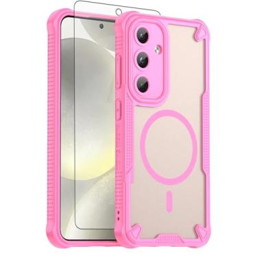 Imagem de Asuwish Capa de celular para Samsung Galaxy S24 5G, compatível com Magsafe Magnetic, protetor de tela de vidro temperado, traseira fosca translúcida à prova de choque, capa fina S 24 24S G5 mulheres