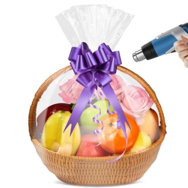 Imagem de Yeumk Embalagem com 10 sacos de cesta retrátil para cestas de presente sacos de PVC de celofane transparente (40,6 x 61 cm - 10 peças)