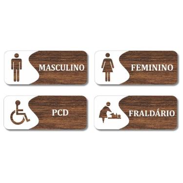 Imagem de Placas Sinalização Banheiros Pcd Fraldário Kit 4 Peças