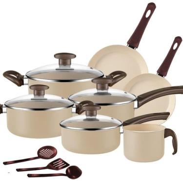 Imagem de Conjunto de Panelas Belga Antiaderente 10 Peças Bege + Utensílios - Ma