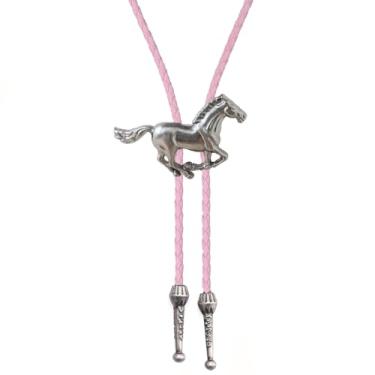 Imagem de AZORA Gravata bolo de cowboy ocidental para homens, nativos americanos, gravata de couro rodeio para homens e mulheres, Gravata Bolo de cavalo prata antiga - rosa, adjuatable