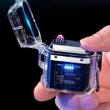 Imagem de Super Lanterna Isqueiro Plasma Transparente Usb Prova Dagua - Higa