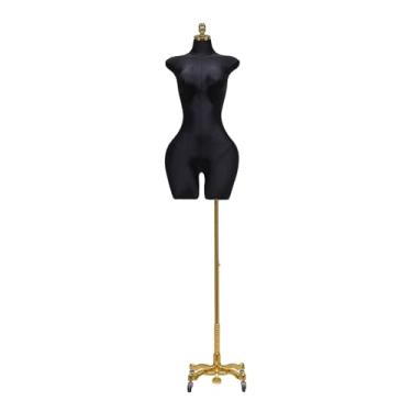 Imagem de Mannequin Manequins femininos, o torso de linho pode ser ajustado de 60 a 85 polegadas, equipado com uma base de metal com roda universal removível(Black)