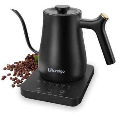 Imagem de Chaleira Elétrica 800mL em Aço Inoxidável com Controle de Temperatura, 5 Predefinições, 110V 1200W, Ulcreigo, Preta