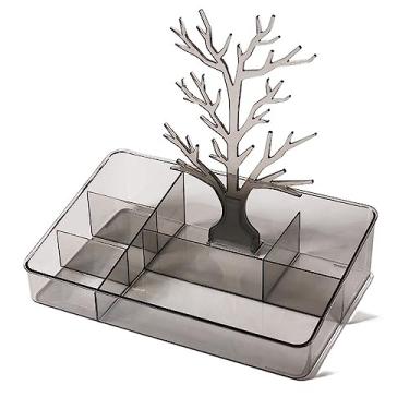 Imagem de Suporte de exibição de joias de chifres de acrílico, suportes de exibição de brincos pendurados de grande capacidade, caixa organizadora de plástico transparente para brinco, colar, pulseira, anel