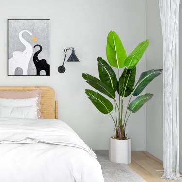 Imagem de Planta artificial Bird of Paradise, árvore artificial, planta tropical sintética, palmeira com troncos de folhas, interior e exterior, folha de bananeira falsa para decoração de casa, sala de estar
