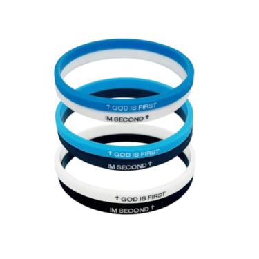 Imagem de Blue Drop Pulseira GOD IS FIRST IM Second Christian Cross Pulseiras de Borracha de Silicone Pulseiras de Casal Joias Jesus Faith para Mulheres e Homens, IN, Sem Pedra Preciosa