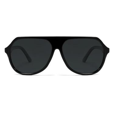 Imagem de VANLINKER Óculos de sol aviador retrô grandes polarizados para mulheres e homens, vintage, anos 70, grande quadrado, aviadores VL9851, Lente cinza polarizada C1/armação preta, M